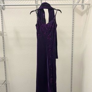Purple Evening Gown Embroidered Beaded Size Small